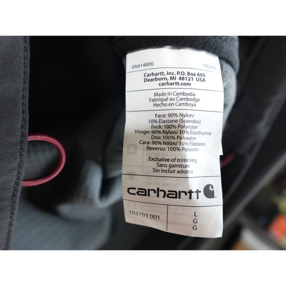 Carhartt Softshell Jacket Mens L Black 102703 Rough Cut Waffle Thermal Embroider - Picture 12 of 15